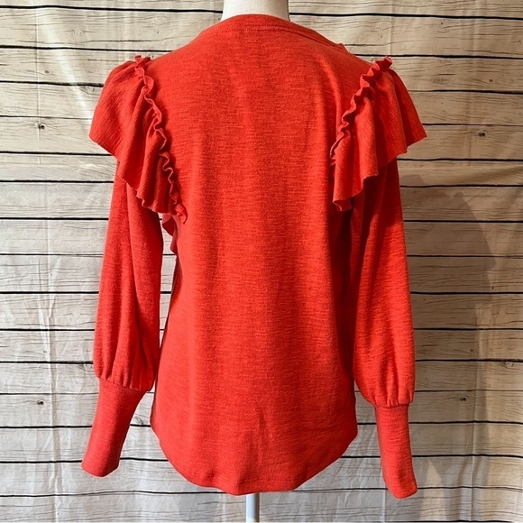 Anthropologie Pilcro Lightweight Orange/Red Ruffle Sweater Size X-Small - Picture 10 of 13